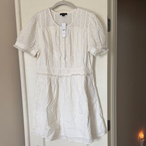 J. Crew White Ruffled Puff Sleeve Mini Sundress
